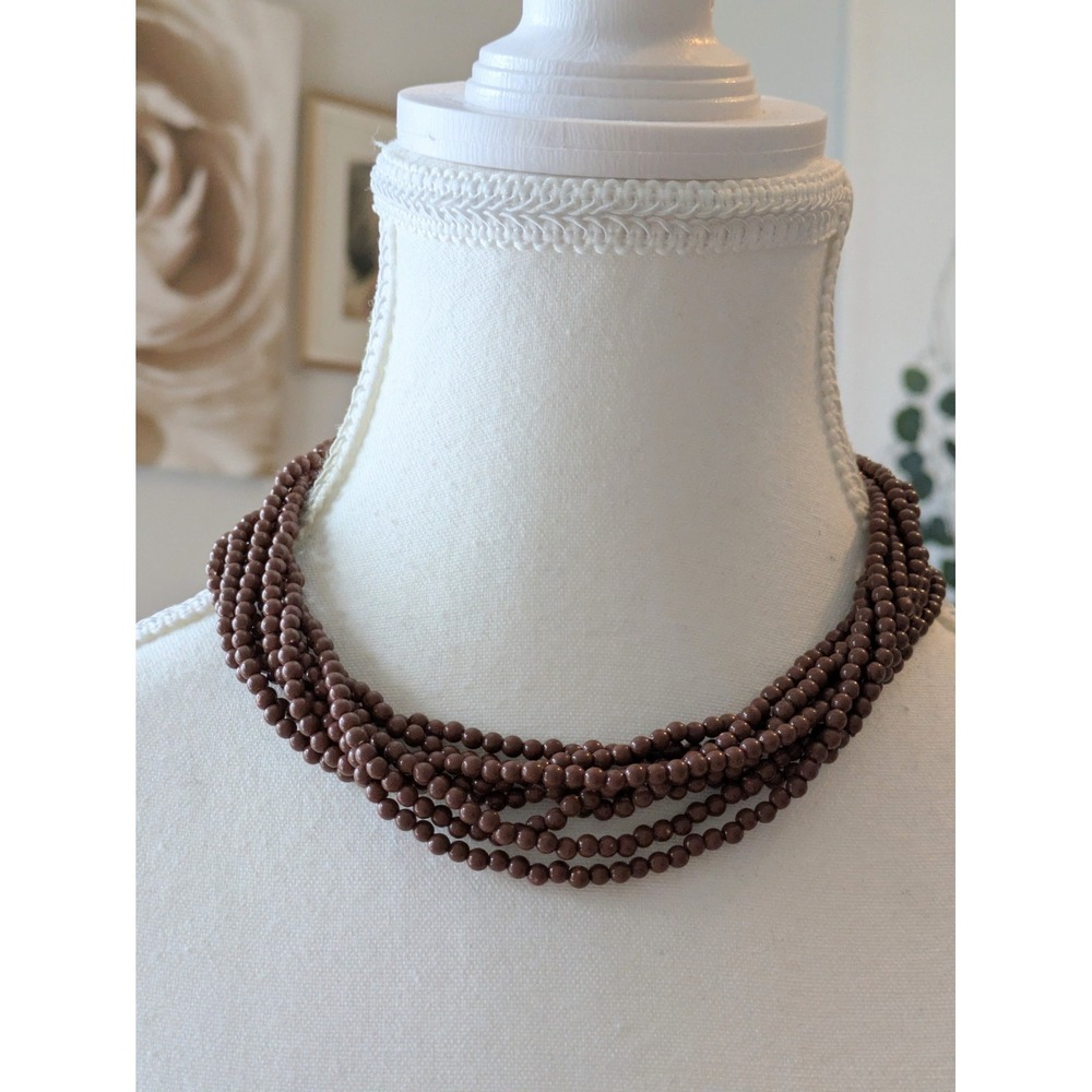 Vintage Multi Strand Torsade Collar Necklace In Chocolate Brown Beads